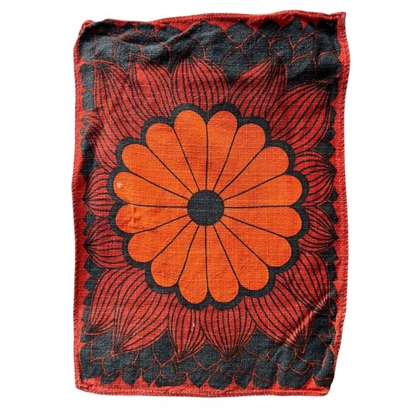 Orange & Black Floral MCM Placemat & Napkin Set Linen Cotton Boho 1970s READ - Picture 2 of 13